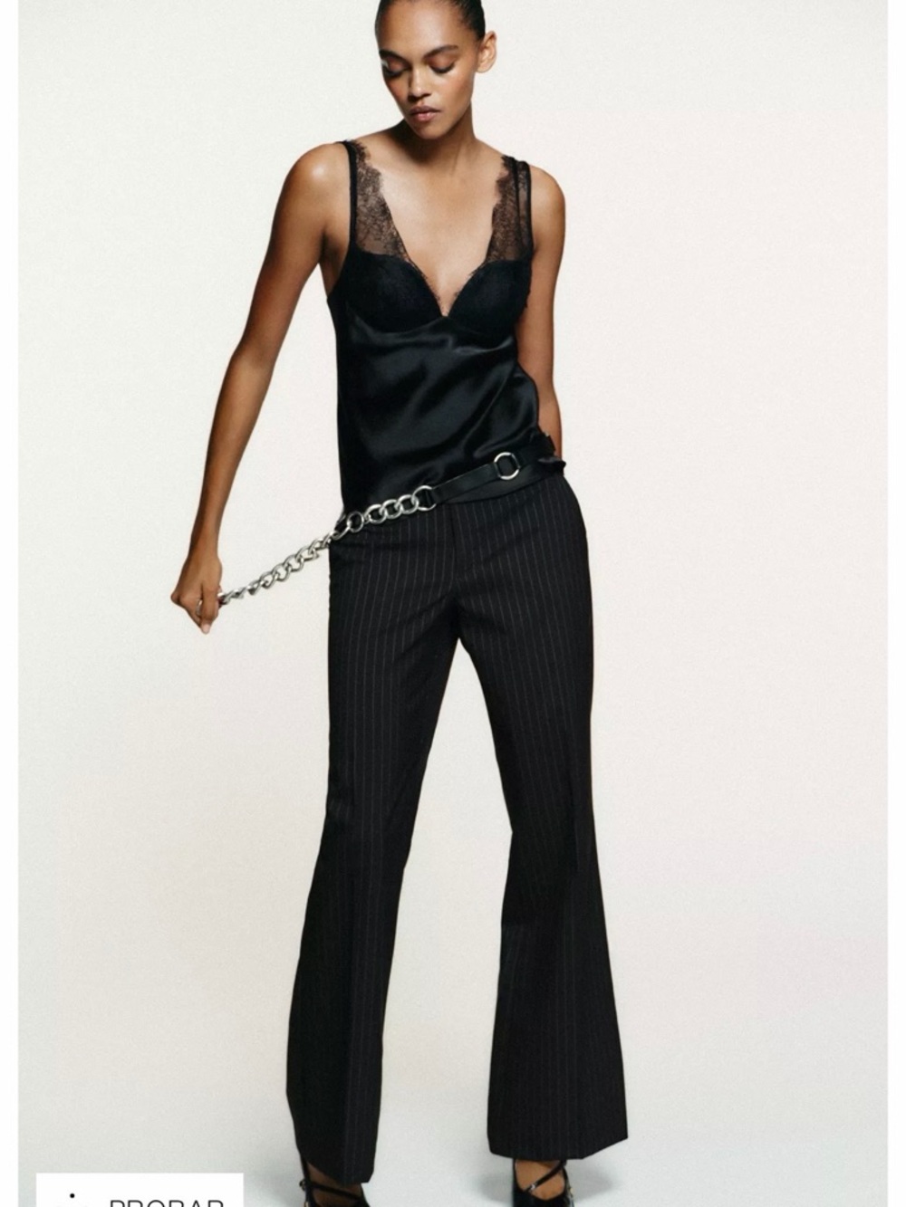 Zara Black Pinstripe Flared Trousers
